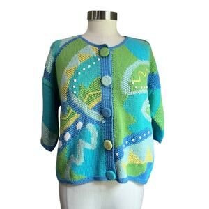 Segrets Sun Prints Knit by Hand Sweater Vintage Color Blocking Sweater Sz M